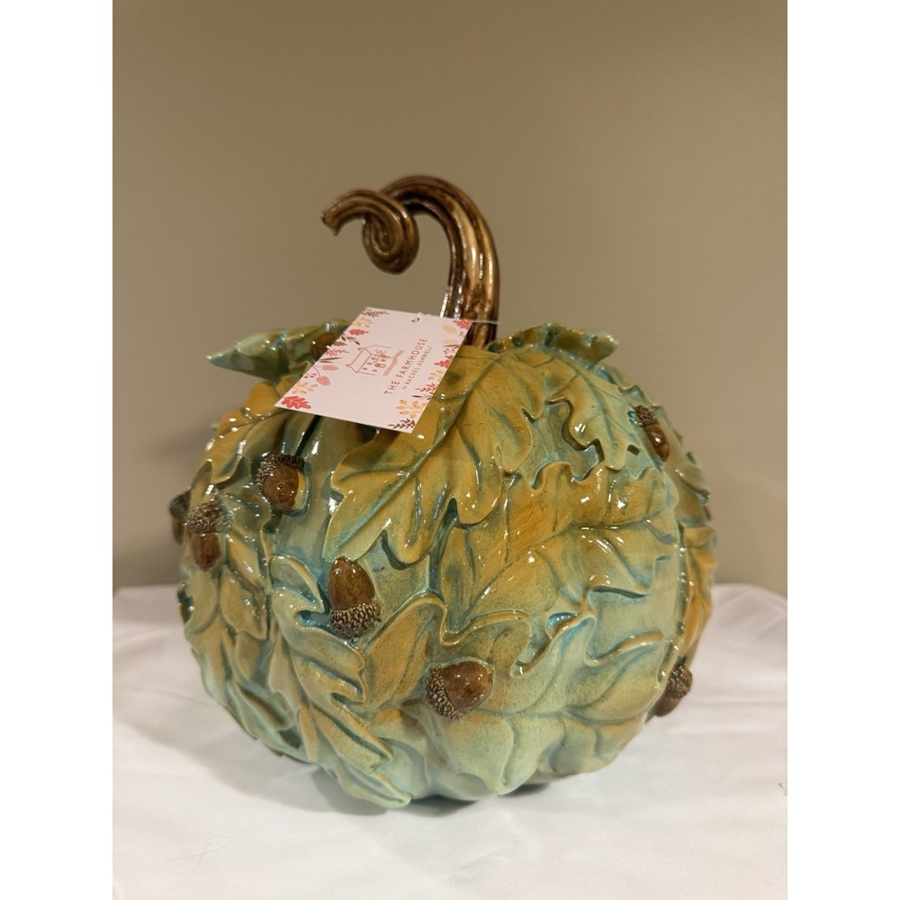 Rachel Ashwell The Farmhouse Fall Pumpkin With Leaves & Acorns Green &...